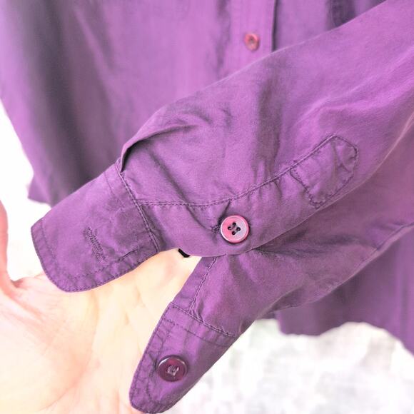 VTG Best American Clothing 100% Silk Plum Long Sleeved Button Down Women's Large - Picture 2 of 9